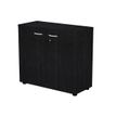 7331920002137-Bibliothèque basse Trend - L80xP35xH72 cm - 2 portes en mélaminé avec serrure - imitation frêne noi--0