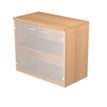 Bibliothèque basse Trend - L80xP35xH72 cm - 2 portes en verre dépoli - imitation hêtre