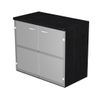 7331920002342-Bibliothèque basse Trend - L80xP35xH72 cm - 2 portes en verre dépoli - imitation frêne noir--0