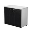 7331920002557-Bibliothèque basse Trend - L80xP44xH72 cm - 2 portes en mélaminé imitation frêne noir avec serrure --0