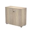 Bibliothèque basse Trend - L80xP35xH72 cm - 2 portes en mélaminé avec serrure - imitation chêne canadien