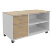 Console mobile KHEOPS - L120XP60XH66 cm - 2 tiroirs dont 1 DS - structure blanc perle - finition imitation chêne clair