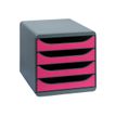 Exacompta BigBox - Module de classement 4 tiroirs - gris/framboise