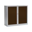 Armoire basse monobloc à rideaux GENERIC - 100 x 120 x 43 cm - aluminium/imitation wengé