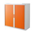 Armoire basse à rideaux EASY OFFICE - 110 x 104 x 41,5 cm - Corps blanc - Rideaux et poignée orange