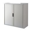 Armoire mi-haute à rideaux EASY OFFICE - 110 x 104 x 41,5 cm - Corps et rideaux gris - Poignée anthracite