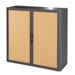 Armoire mi-haute à rideaux EASY OFFICE - 110 x 104 x 41,5 cm - Corps et poignée anthracite - Rideaux imitation hêtre
