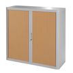 Armoire mi-haute à rideaux EASY OFFICE - 110 x 104 x 41,5 cm - Corps et poignée gris - Rideaux imitation hêtre