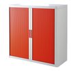 Armoire mi-haute à rideaux EASY OFFICE - 110 x 104 x 41,5 cm - Corps blanc - Rideaux et poignée rouge