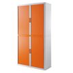 Armoire haute à rideaux EASY OFFICE - 110 x 204 x 41,5 cm - Corps blanc - Rideaux et poignée orange