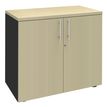 Armoire basse IDRA/DUAL - H72 x L80 x P47 - 2 portes - Corps anthracite - Dessus et portes imitation Erable