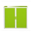Armoire basse à rideaux EASY OFFICE - 110 x 104 x 41,5 cm - Corps blanc - Rideaux et poignée vert