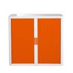 3660141929102-Armoire basse à rideaux EASY OFFICE - 110 x 104 x 41,5 cm - Corps blanc - Rideaux et poignée orange--0