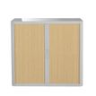 Armoire basse à rideaux EASY OFFICE - 110 x 104 x 41,5 cm - Corps et poignée gris - Rideaux imitation hêtre