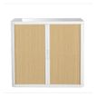 Armoire basse à rideaux EASY OFFICE - 110 x 104 x 41,5 cm - Corps et poignée blanc - Rideaux imitation hêtre