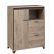 Rangement bas MAMBO - L80 x H112 x P46 - 1 porte / 2 tiroirs - Chêne/chocolat