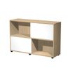 Bibliothèque basse TETRIS - L120 x H79 x P35 - Corps chêne - Portes blanches