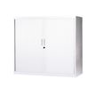 Armoire basse à rideaux - L120  x H105 x P43 cm - 2 tablettes - blanc