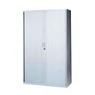 Armoire haute à rideaux - L120  x H198 x P43 cm - 4 tablettes - gris clair