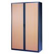 Armoire haute à rideaux - L120  x H198 x P43 cm - 4 tablettes - corps anthracite / porte hêtre