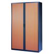 Armoire haute à rideaux - L120  x H198 x P43 cm - 4 tablettes - corps anthracite / porte mersisier