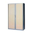 Armoire haute à rideaux - L120  x H198 x P43 cm - 4 tablettes - corps silver / porte chêne clair