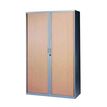 Armoire haute à rideaux - L120  x H198 x P43 cm - 4 tablettes - corps silver / porte hêtre