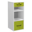 Classeur mélaminé monobloc - 1 tiroir dossiers suspendus + 1 tiroirs papeterie + 2 niches - H101 x L42 x P44 cm - corps blanc - tiroirs vert pomme