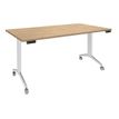 Table de réunion abattantes - L140 x P80 cm - pied blanc - plateau imitation chêne clair