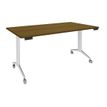 Table de réunion abattantes - L160 x P80 cm - pied blanc - plateau imitation noyer 