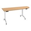 3253310160392-Table de réunion abattantes angle à droite - L200 x P80 cm - pied blanc - plateau imitation hêtre--0
