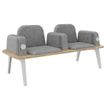 Banquette ILO - 2 places L172xP67cm -  blanc - structure chêne clair - tissu gris chiné