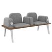 Banquette ILO - 2 places L172xP67cm -  blanc - structure noyer - tissu gris chiné