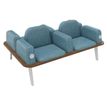 Banquette ILO - 4 places L172xP114cm -  blanc - structure noyer - tissu bleu guède