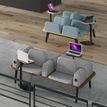3253310179424-Banquette ILO - 2 places L172xP67cm -  blanc - structure noyer - tissu bleu guède--4