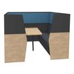 Box acoustique IN'TEAM - L210 x H 150 x P170 cm - 6 places avec table - structure chêne clair et carbone - panneaux bleu chiné