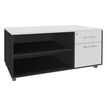 Console mobile LEVEL/STEELY/WOODY- L120 x H63 x P60 cm - 2 tiroirs dont 1 DS - coté anthracite - finition façade et dessus Blanc perle