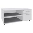 Console mobile LEVEL/STEELY/WOODY- L120 x H63 x P60 cm - 2 tiroirs dont 1 DS - coté Blanc - finition façade et dessus Blanc perle