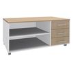 Console mobile LEVEL/STEELY/WOODY - L120 x H63 x P60 cm - 3 tiroirs - coté blanc - finition tiroirs et dessus imitation Chêne clair