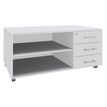 Console mobile LEVEL/STEELY/WOODY- L120 x H63 x P60 cm - 3 tiroirs - coté Blanc - finition façade et dessus Blanc perle