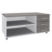 Console mobile LEVEL/STEELY/WOODY- L120 x H63 x P60 cm - 3 tiroirs - coté Blanc - finition façade et dessus imitation Chêne gris