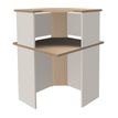 Banque d'accueil en ange 90° LUMINA - avec réhausse - L80 x H115 x P80 cm - Bande translucide Blanche - Finition chêne clair/blanc