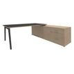 Bureau STEELY Manager - L180 x P100 x H72,5 cm - console retour à droite (2 tiroirs) L200 x P60 x H72,5 cm - pieds carbone - plateau carbone