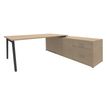 Bureau STEELY Manager - L180 x P100 x H72,5 cm - console retour à droite (2 tiroirs) L200 x P60 x H72,5 cm - pieds carbone - plateau imitation chêne clair