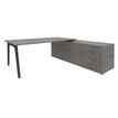 Bureau STEELY Manager - L180 x P100 x H72,5 cm - console retour à droite (2 tiroirs) L200 x P60 x H72,5 cm - pieds carbone - plateau imitation chêne gris