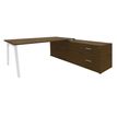 Bureau STEELY Manager - L180 x P100 x H72,5 cm - console retour à droite (2 tiroirs) L200 x P60 x H72,5 cm - pieds blanc - plateau imitation noyer
