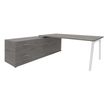 Bureau STEELY Manager - L180 x P100 x H72,5 cm - console retour à gauche (2 tiroirs) L200 x P60 x H72,5 cm - pieds blanc - plateau imitation chêne gris