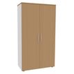 Armoire haute IRIS - H180 x L80 x P47 - 2 portes - Corps Blanc perle - Dessus et portes imitation Hêtre