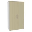 Armoire haute IRIS - H180 x L80 x P47 - 2 portes - Corps Blanc perle - Dessus et portes imitation Erable