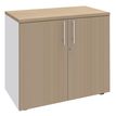 Armoire basse IRIS - H72 x L80 x P47 - 2 portes - Corps Blanc perle - Dessus et portes imitation Chêne clair